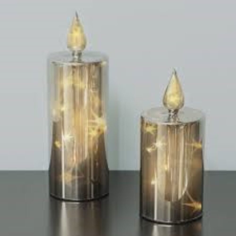 LED Smoky 2pc Glass Candle Set NEW